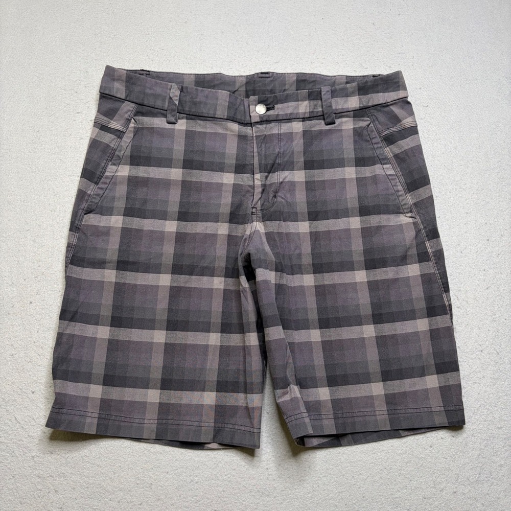 Lululemon Commission Shorts Mens 36 Grey Plaid Check Golf Casual Tech L24